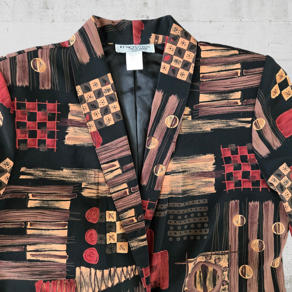 Vintage 90s Tribal Patchwork Print Statement Blazer Artsy Jacket Size Small - Picture 4 of 7